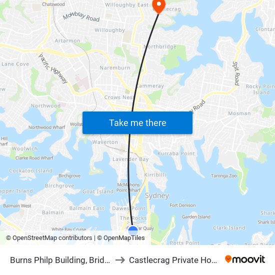 Burns Philp Building, Bridge St to Castlecrag Private Hospital map