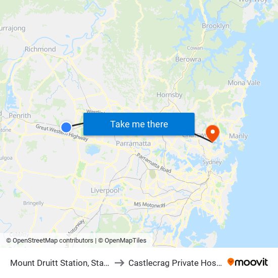 Mount Druitt Station, Stand H to Castlecrag Private Hospital map