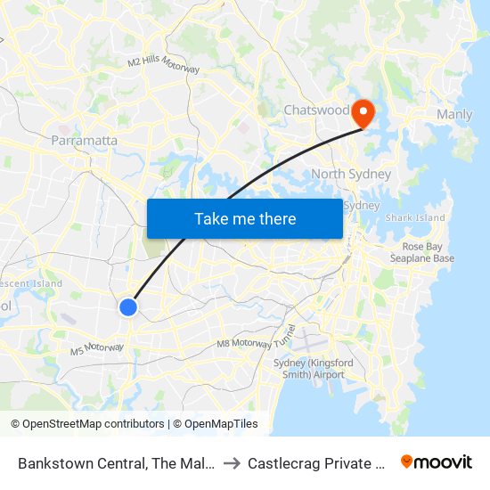 Bankstown Central, The Mall, Stand C to Castlecrag Private Hospital map