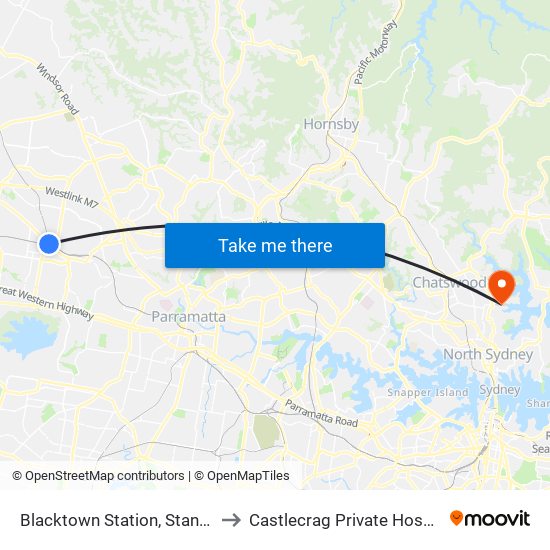 Blacktown Station, Stand M to Castlecrag Private Hospital map