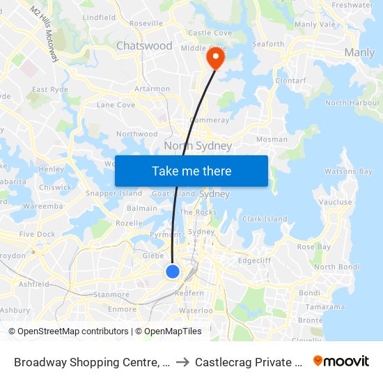 Broadway Shopping Centre, Broadway to Castlecrag Private Hospital map