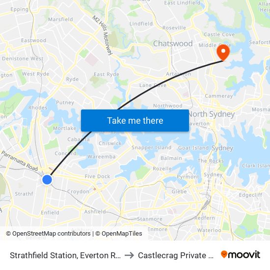 Strathfield Station, Everton Rd, Stand B to Castlecrag Private Hospital map