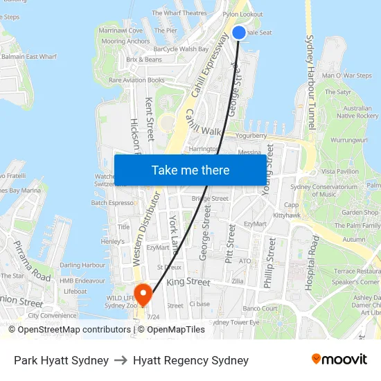 Park Hyatt Sydney to Hyatt Regency Sydney map