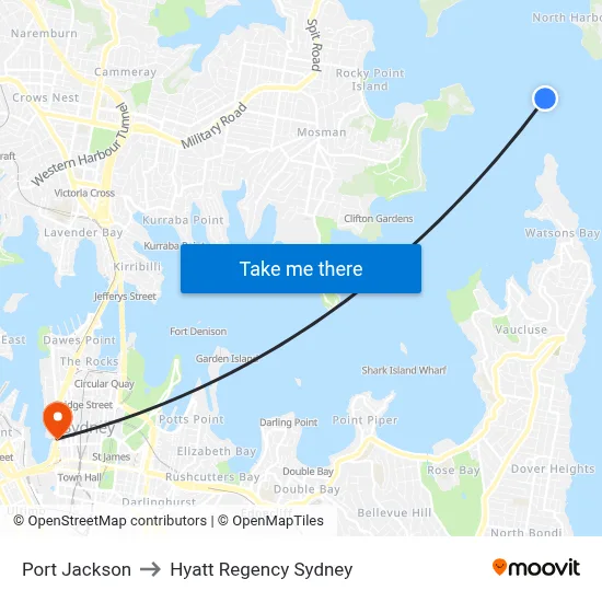 Port Jackson to Hyatt Regency Sydney map