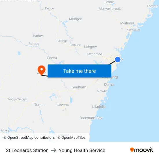 St Leonards Station to Young Health Service map