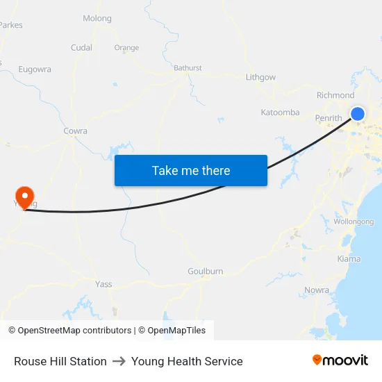 Rouse Hill Station to Young Health Service map
