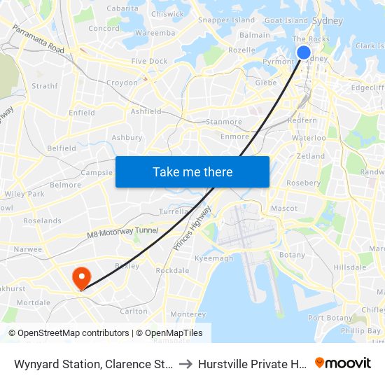 Wynyard Station, Clarence St, Stand R to Hurstville Private Hospital map