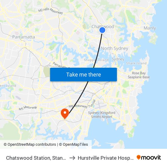 Chatswood Station, Stand C to Hurstville Private Hospital map
