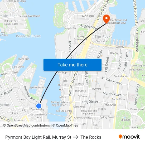 Pyrmont Bay Light Rail, Murray St to The Rocks map