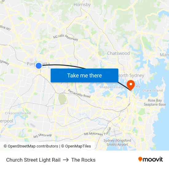 Church Street Light Rail to The Rocks map