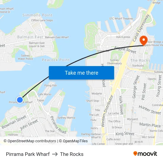 Pirrama Park Wharf to The Rocks map