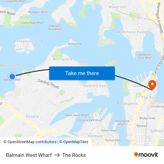 Balmain West Wharf to The Rocks map