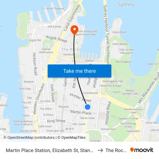 Martin Place Station, Elizabeth St, Stand G to The Rocks map