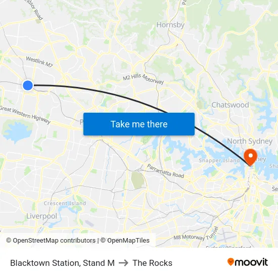 Blacktown Station, Stand M to The Rocks map