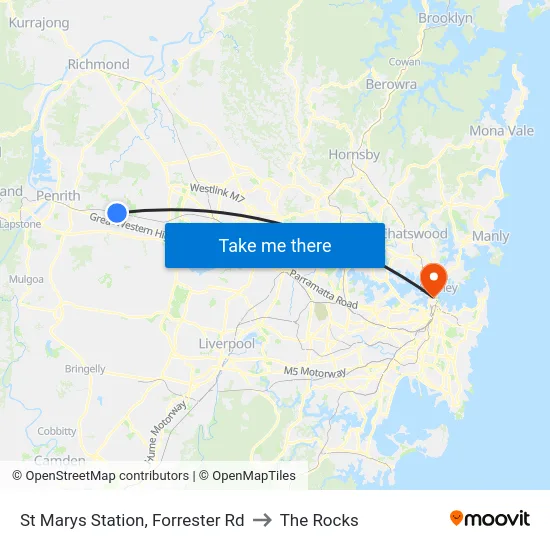 St Marys Station, Forrester Rd to The Rocks map