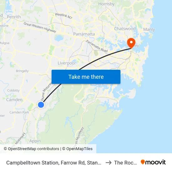 Campbelltown Station, Farrow Rd, Stand G to The Rocks map