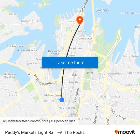 Paddy's Markets Light Rail to The Rocks map