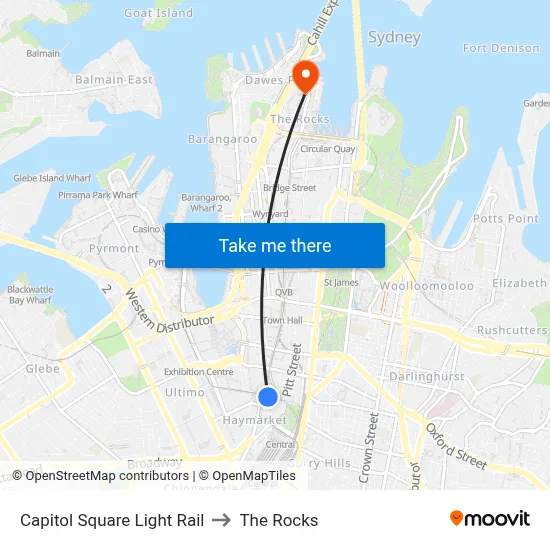 Capitol Square Light Rail to The Rocks map