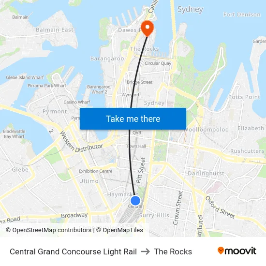 Central Grand Concourse Light Rail to The Rocks map