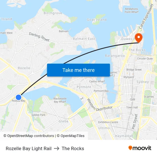 Rozelle Bay Light Rail to The Rocks map