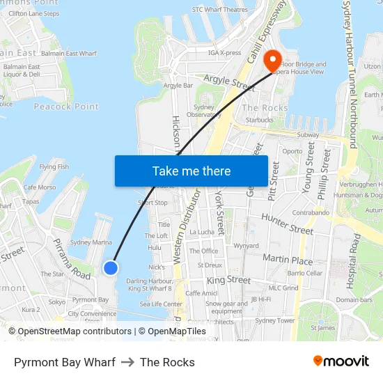 Pyrmont Bay Wharf to The Rocks map