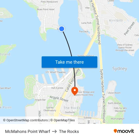 McMahons Point Wharf to The Rocks map