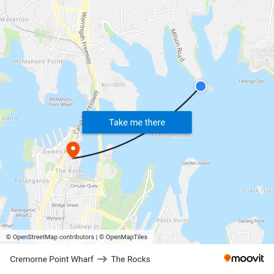 Cremorne Point Wharf to The Rocks map