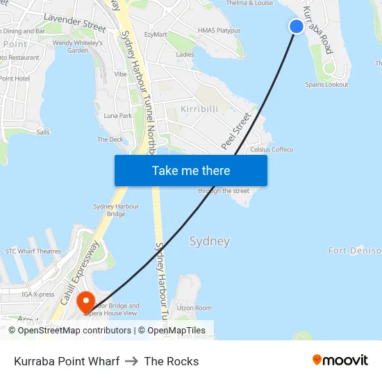 Kurraba Point Wharf to The Rocks map
