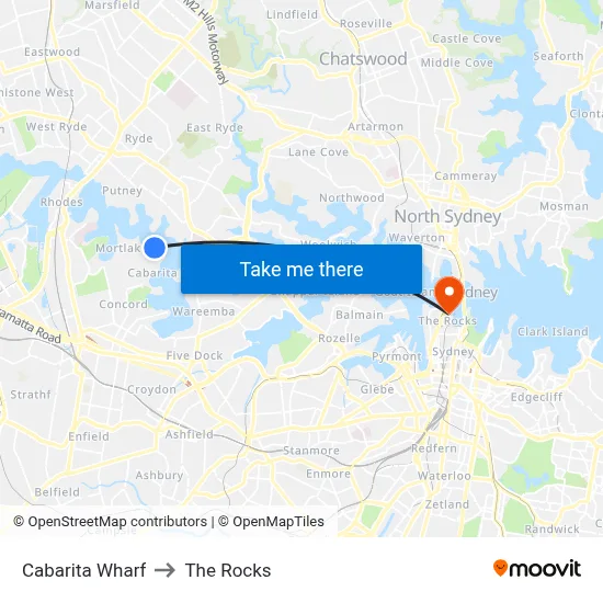Cabarita Wharf to The Rocks map