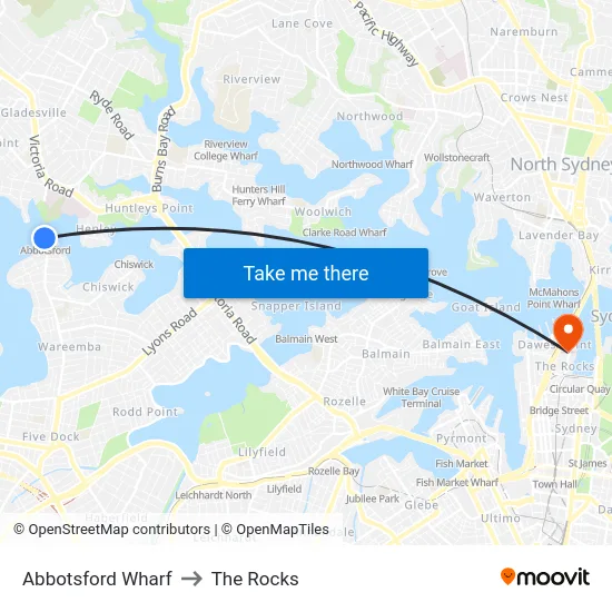 Abbotsford Wharf to The Rocks map
