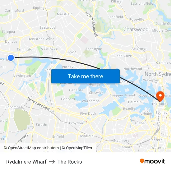 Rydalmere Wharf to The Rocks map