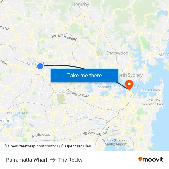 Parramatta Wharf to The Rocks map