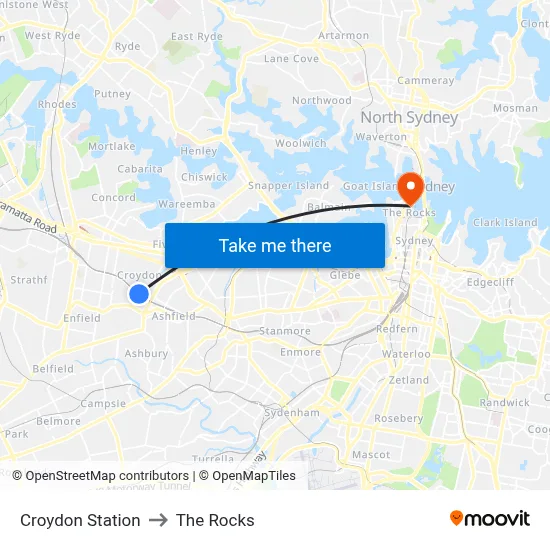 Croydon Station to The Rocks map