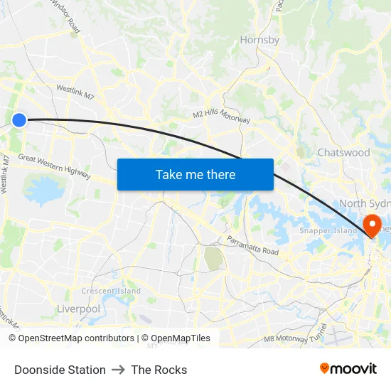 Doonside Station to The Rocks map