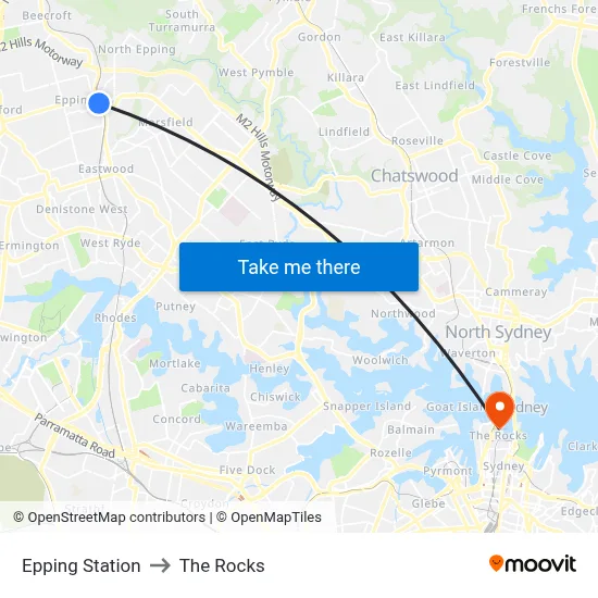 Epping Station to The Rocks map