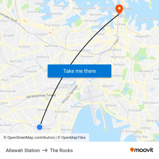 Allawah Station to The Rocks map