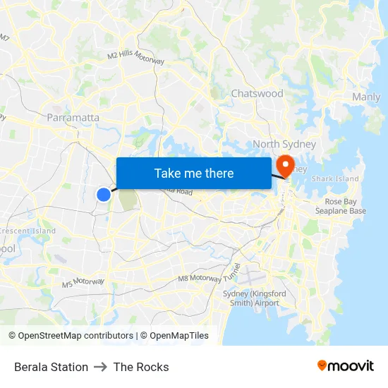 Berala Station to The Rocks map