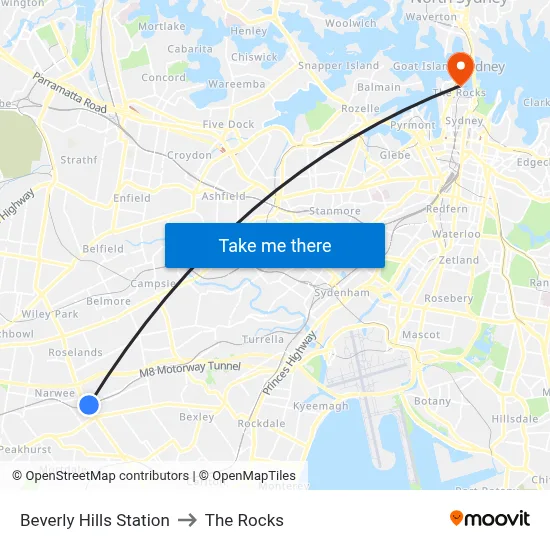 Beverly Hills Station to The Rocks map
