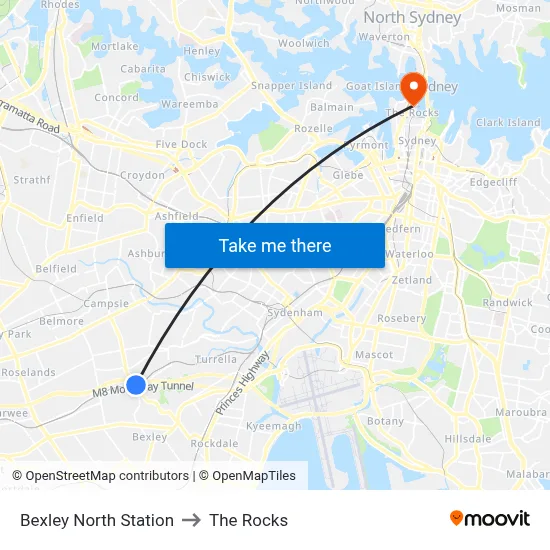 Bexley North Station to The Rocks map