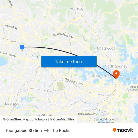 Toongabbie Station to The Rocks map