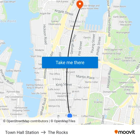 Town Hall Station to The Rocks map