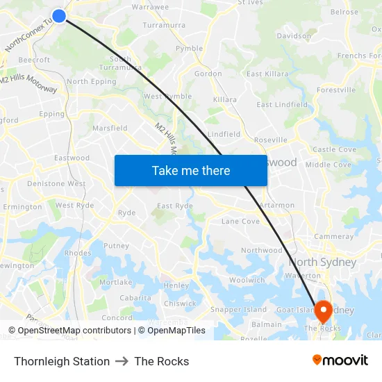 Thornleigh Station to The Rocks map