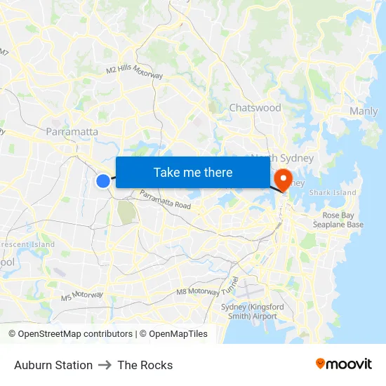 Auburn Station to The Rocks map