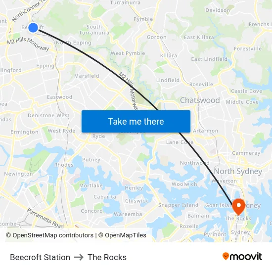 Beecroft Station to The Rocks map