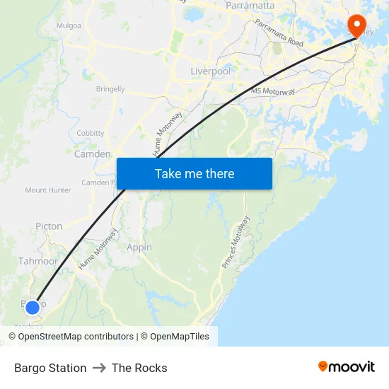 Bargo Station to The Rocks map
