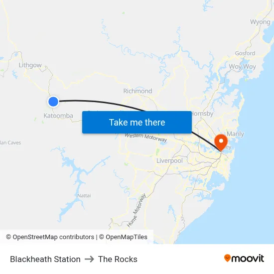 Blackheath Station to The Rocks map