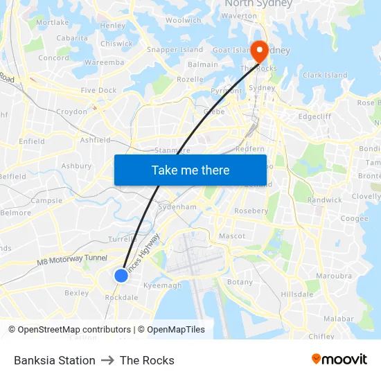 Banksia Station to The Rocks map