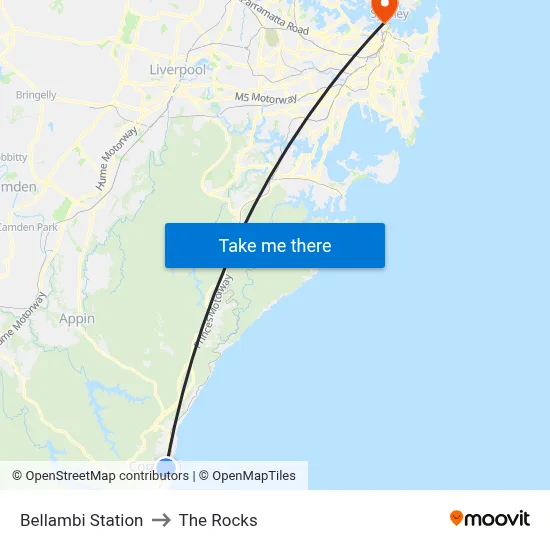 Bellambi Station to The Rocks map