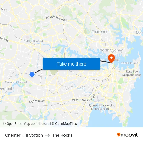 Chester Hill Station to The Rocks map