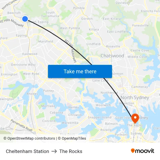 Cheltenham Station to The Rocks map